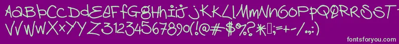 Debhandwriting Font – Green Fonts on Purple Background