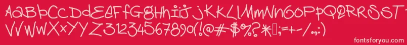 Czcionka Debhandwriting – różowe czcionki na czerwonym tle