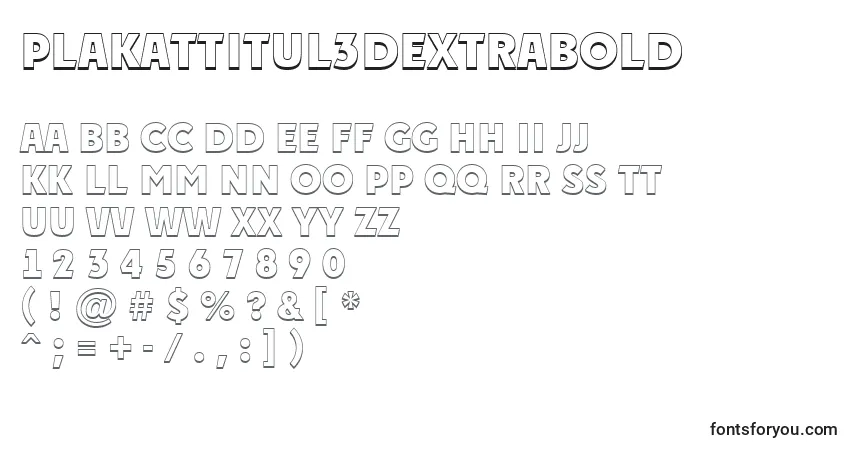 A fonte Plakattitul3DExtrabold – alfabeto, números, caracteres especiais