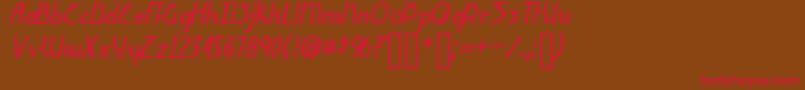 フォントYoshitoshiItalic – 赤い文字が茶色の背景にあります。