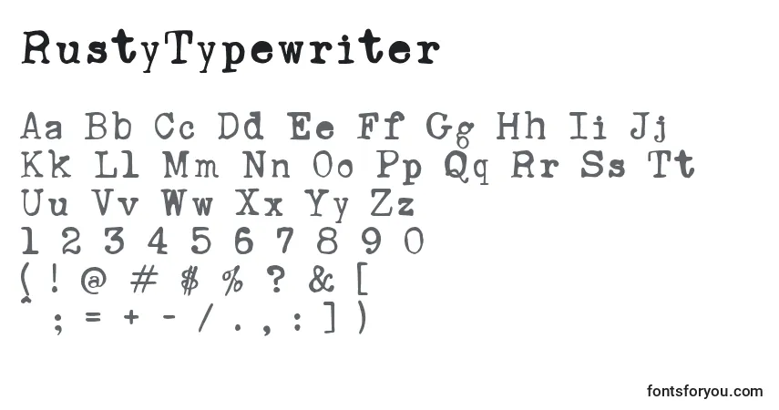 Schriftart RustyTypewriter (113643) – Alphabet, Zahlen, spezielle Symbole