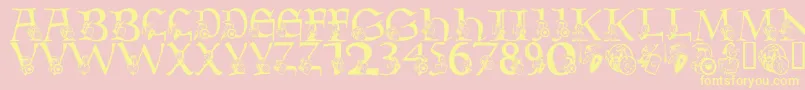 LmsWarriorMascot-Schriftart – Gelbe Schriften auf rosa Hintergrund