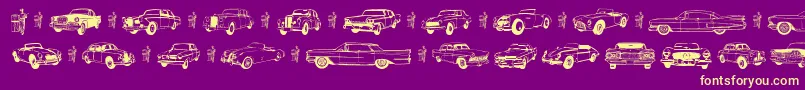 Oldcar-fontti – keltaiset fontit violetilla taustalla
