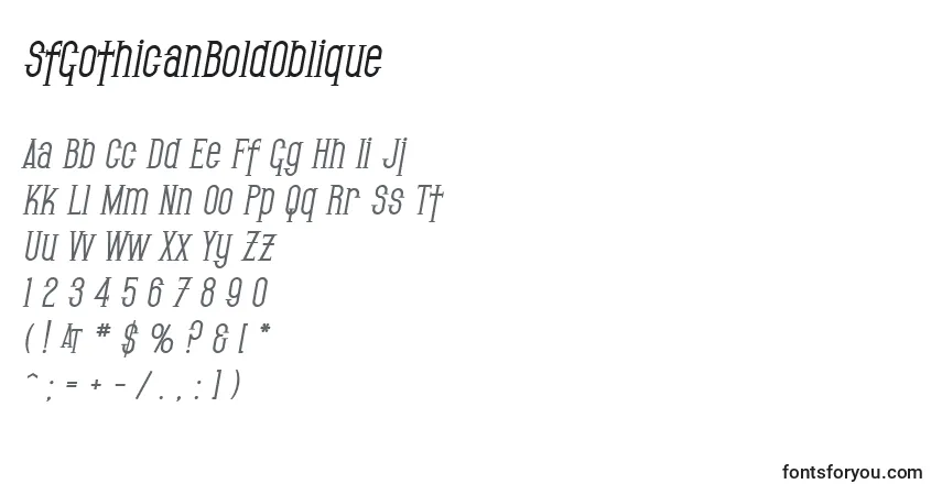 Czcionka SfGothicanBoldOblique – alfabet, cyfry, specjalne znaki