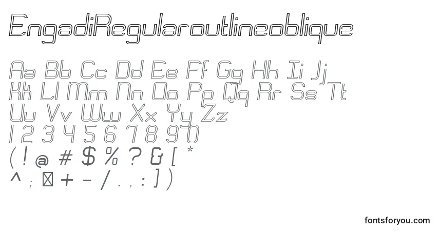 A fonte EngadiRegularoutlineoblique – alfabeto, números, caracteres especiais