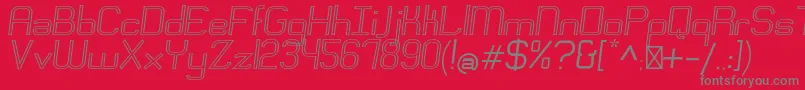 EngadiRegularoutlineoblique-fontti – harmaat kirjasimet punaisella taustalla