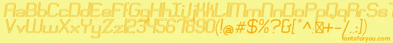フォントEngadiRegularoutlineoblique – オレンジの文字が黄色の背景にあります。