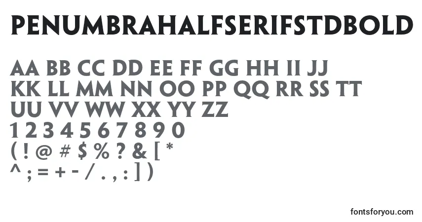 A fonte PenumbrahalfserifstdBold – alfabeto, números, caracteres especiais