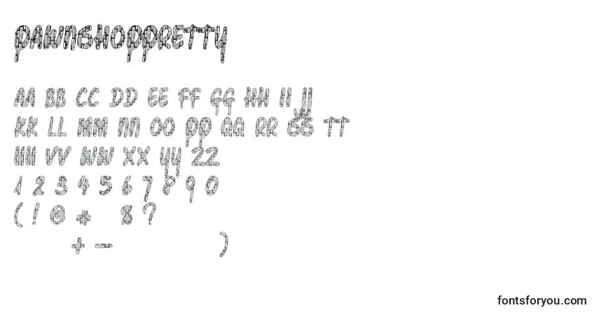 A fonte Pawnshoppretty – alfabeto, números, caracteres especiais