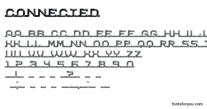 Czcionka Connected – alfabet, cyfry, specjalne znaki