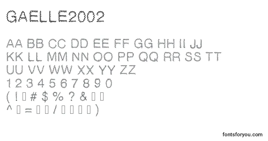Czcionka Gaelle2002 – alfabet, cyfry, specjalne znaki