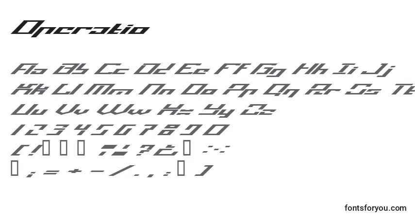 Czcionka Operatio – alfabet, cyfry, specjalne znaki