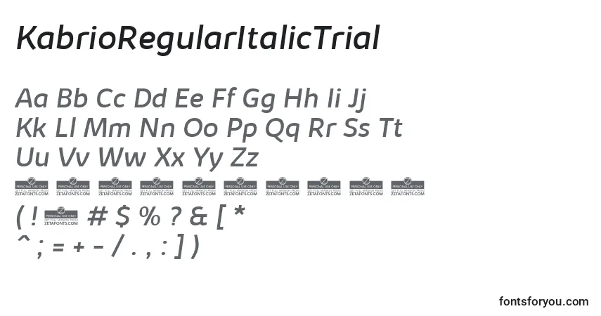 Schriftart KabrioRegularItalicTrial – Alphabet, Zahlen, spezielle Symbole