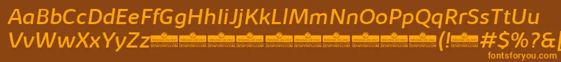 KabrioRegularItalicTrial-Schriftart – Orangefarbene Schriften auf braunem Hintergrund