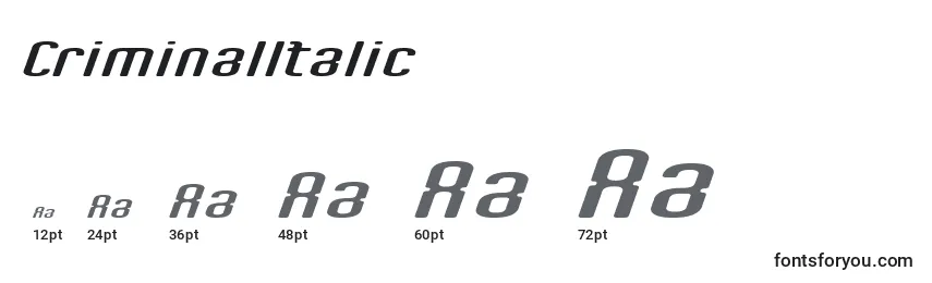 Размеры шрифта CriminalItalic