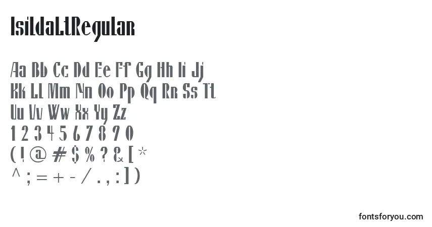 Czcionka IsildaLtRegular – alfabet, cyfry, specjalne znaki