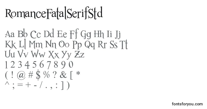 Schriftart RomanceFatalSerifStd – Alphabet, Zahlen, spezielle Symbole