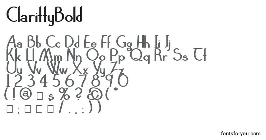 Czcionka ClarittyBold – alfabet, cyfry, specjalne znaki