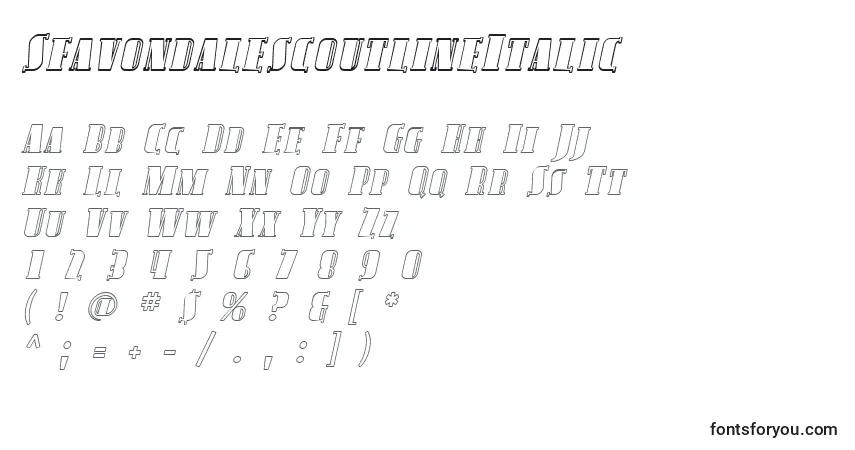 Czcionka SfavondalescoutlineItalic – alfabet, cyfry, specjalne znaki