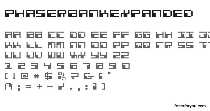 Fuente PhaserBankExpanded - alfabeto, números, caracteres especiales