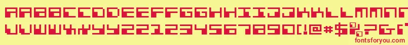 PhaserBankExpanded-Schriftart – Rote Schriften auf gelbem Hintergrund