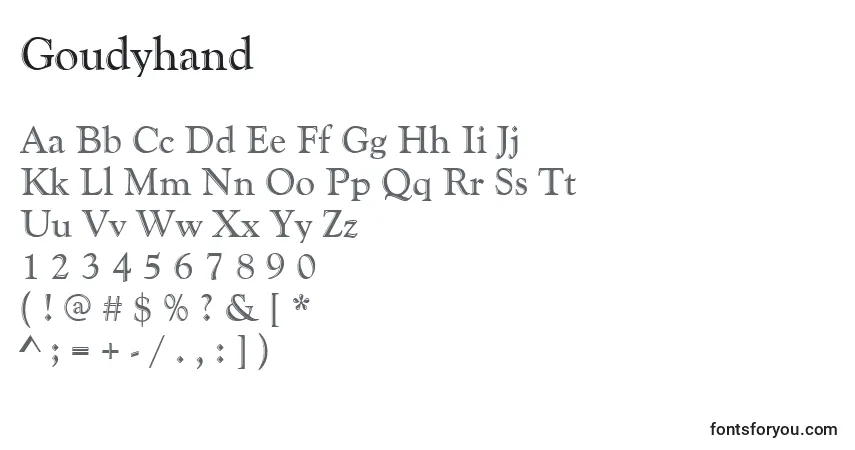 Fuente Goudyhand - alfabeto, números, caracteres especiales
