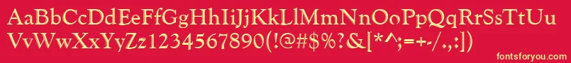 Goudyhand-fontti – keltaiset fontit punaisella taustalla