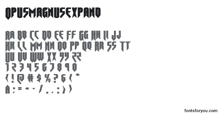 Czcionka Opusmagnusexpand – alfabet, cyfry, specjalne znaki