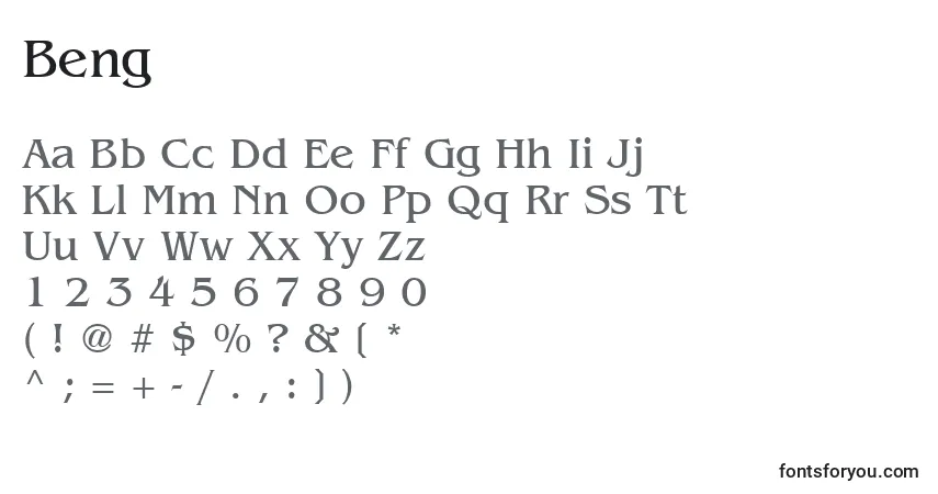 A fonte Beng – alfabeto, números, caracteres especiais