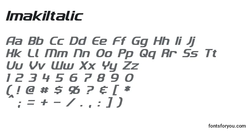 Schriftart ImakiItalic – Alphabet, Zahlen, spezielle Symbole