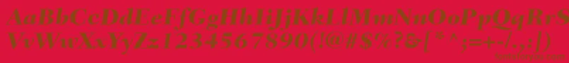 Weitere Informationen zur FairfieldLt86HeavyItalic-Schriftart FairfieldLt86HeavyItalic-Schriftart – Braune Schriften auf rotem Hintergrund