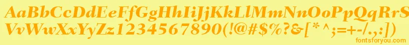 フォントFairfieldLt86HeavyItalic – オレンジの文字が黄色の背景にあります。