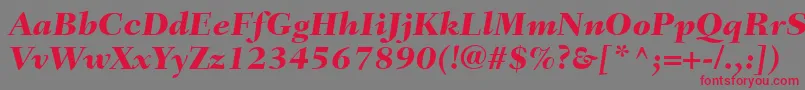 FairfieldLt86HeavyItalic-fontti – punaiset fontit harmaalla taustalla