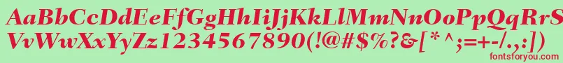FairfieldLt86HeavyItalic-fontti – punaiset fontit vihreällä taustalla