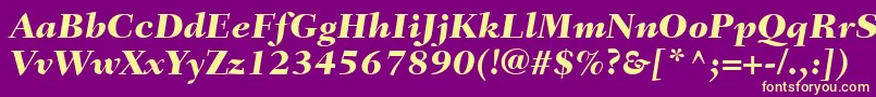 Fonte FairfieldLt86HeavyItalic – fontes amarelas em um fundo roxo