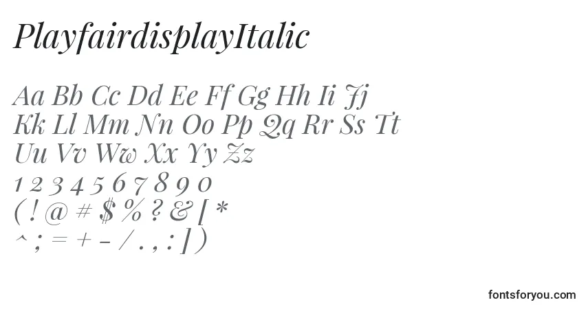 Schriftart PlayfairdisplayItalic – Alphabet, Zahlen, spezielle Symbole