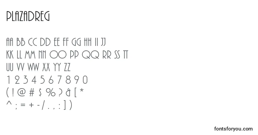 Czcionka Plazadreg – alfabet, cyfry, specjalne znaki