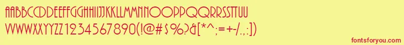 Plazadreg-Schriftart – Rote Schriften auf gelbem Hintergrund
