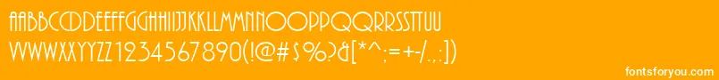 Plazadreg-Schriftart – Weiße Schriften auf orangefarbenem Hintergrund