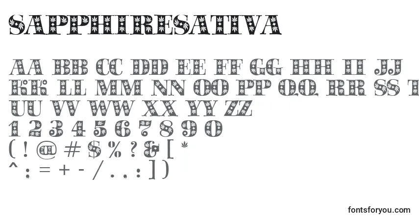 Czcionka Sapphiresativa – alfabet, cyfry, specjalne znaki