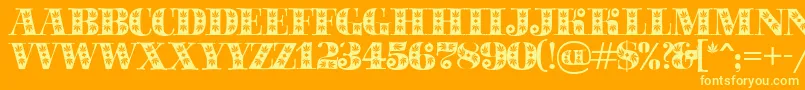 Sapphiresativa-Schriftart – Gelbe Schriften auf orangefarbenem Hintergrund