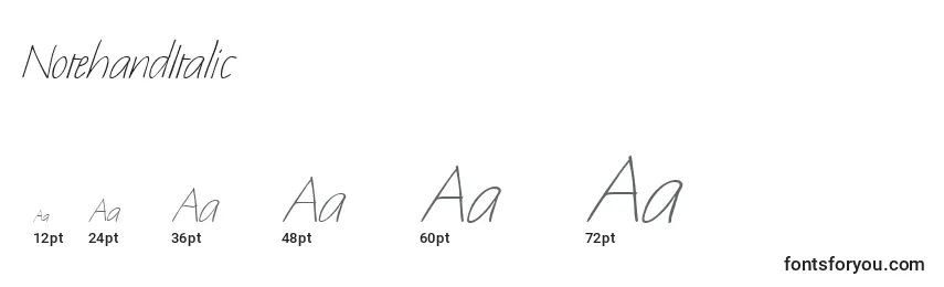 NotehandItalic Font Sizes