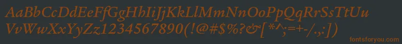 LegacyserifstdMediumitalic-fontti – ruskeat fontit mustalla taustalla