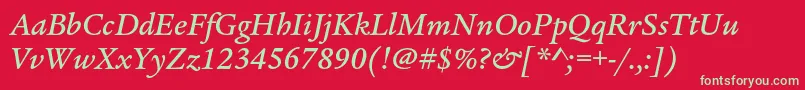 LegacyserifstdMediumitalic Font – Green Fonts on Red Background