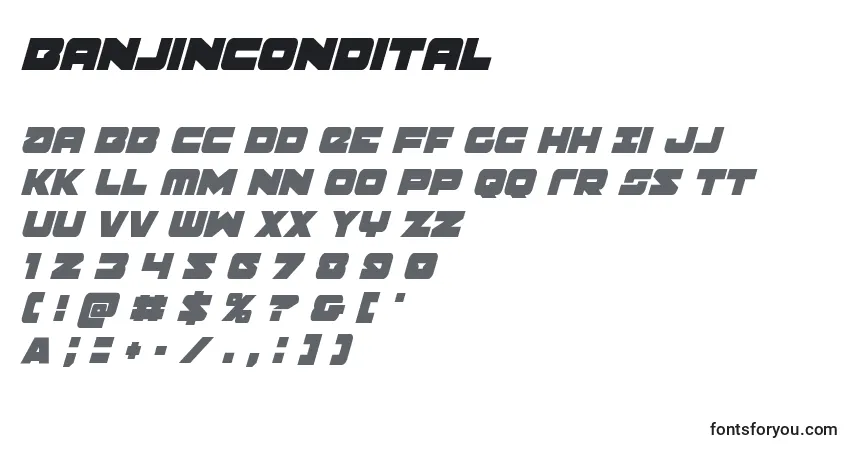 Schriftart Banjincondital – Alphabet, Zahlen, spezielle Symbole