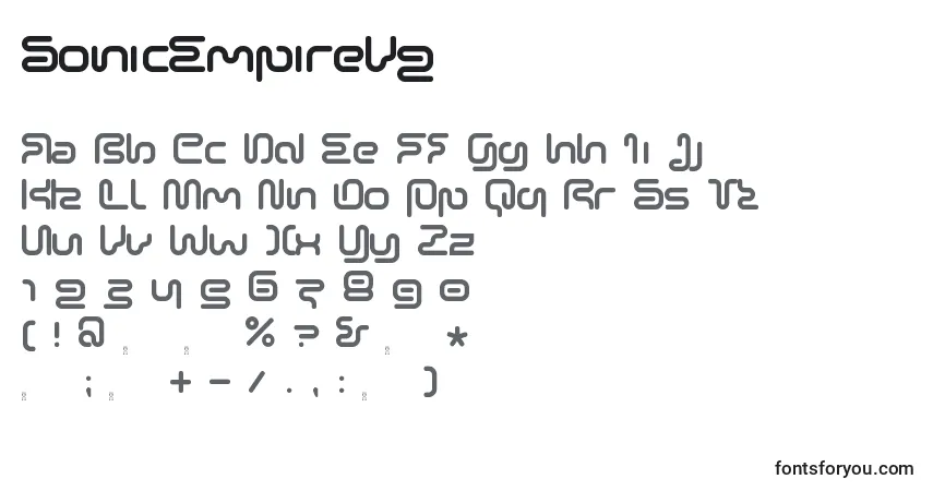 A fonte SonicEmpireV2 – alfabeto, números, caracteres especiais