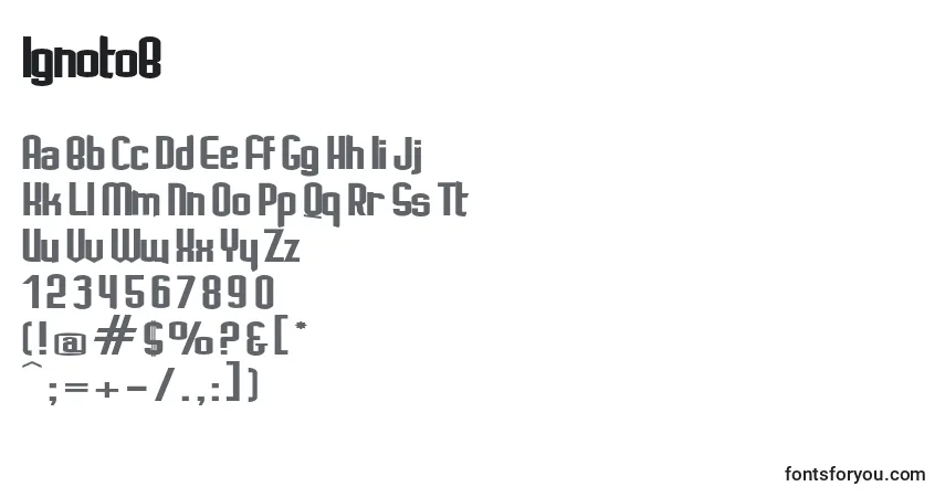 Czcionka IgnotoB – alfabet, cyfry, specjalne znaki