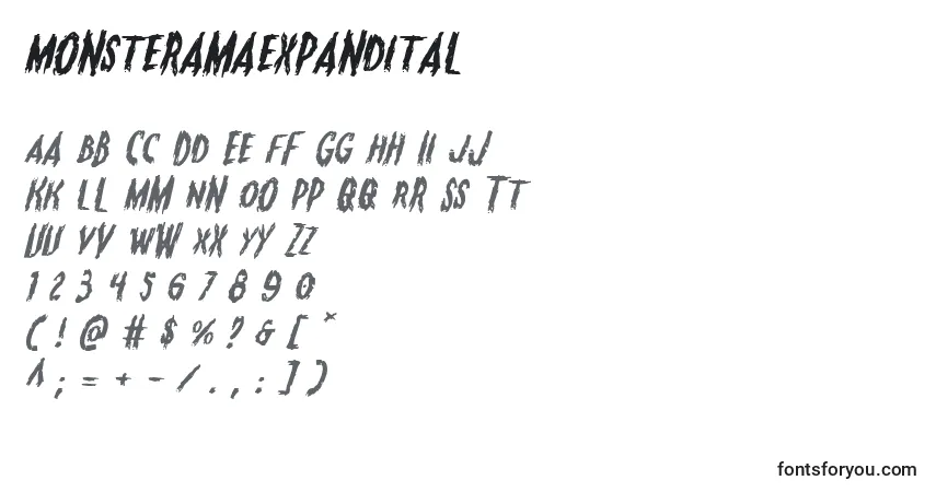 Schriftart Monsteramaexpandital – Alphabet, Zahlen, spezielle Symbole