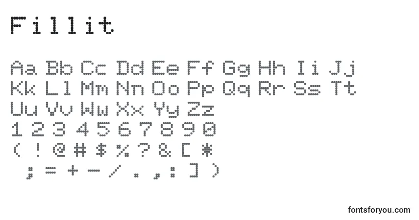 Schriftart Fillit – Alphabet, Zahlen, spezielle Symbole
