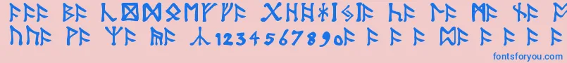フォントTolkienDwarfRunes – ピンクの背景に青い文字